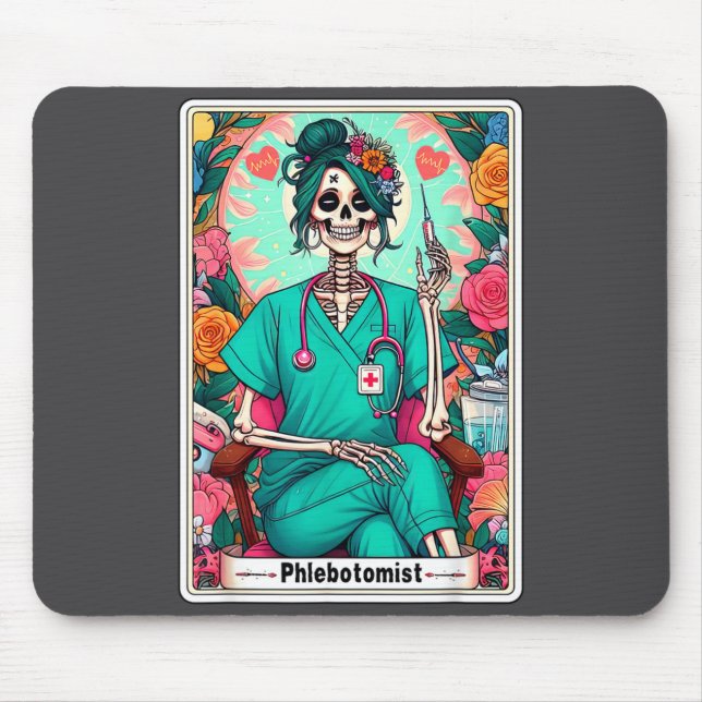 Phlebotomist Tarot Card Skeleton Phlebotomy Tech P Mouse Mat (Front)