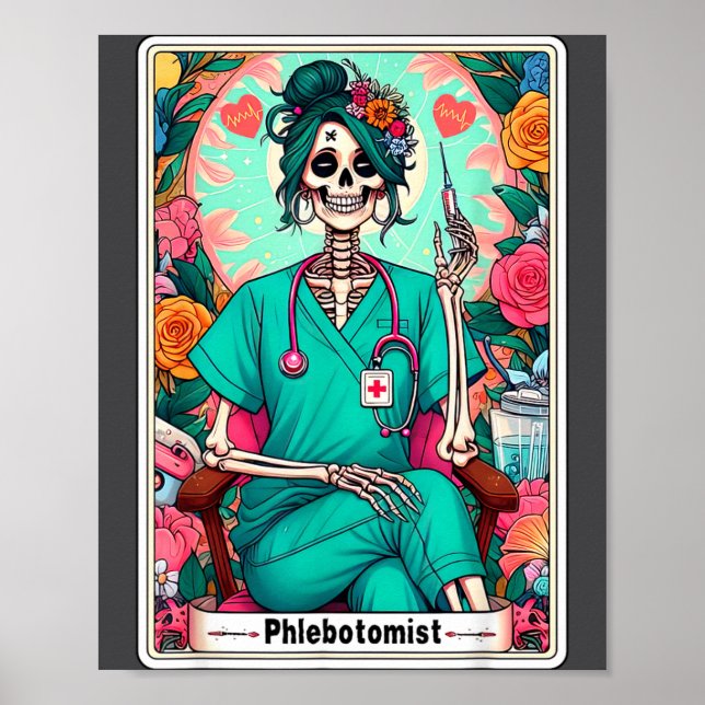 Phlebotomist Tarot Card Skeleton Phlebotomy Tech P Poster (Front)