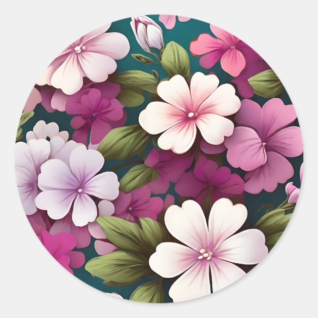 Phlox  Colourful Floral Pattern Classic Round Sticker (Front)