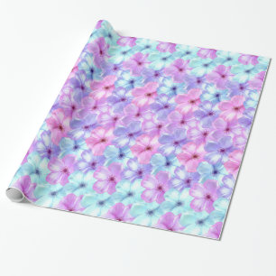 Phlox Pastel Lavender & Aqua Blue Flowers floral Wrapping Paper