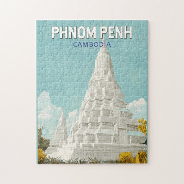 Phnom Penh Cambodia Illustration Travel Art Retro Jigsaw Puzzle (Vertical)