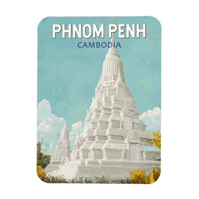 Phnom Penh Cambodia Illustration Travel Art Retro Magnet (Vertical)