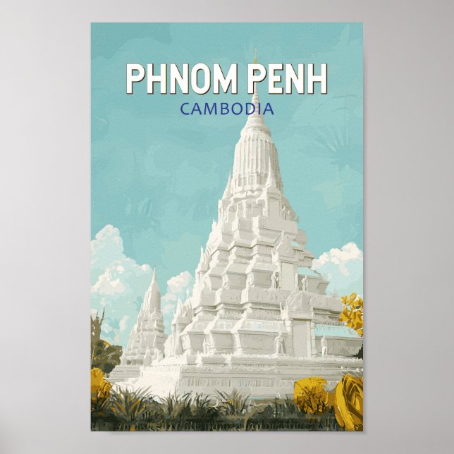Phnom Penh Cambodia Illustration Travel Art Retro Poster (Front)