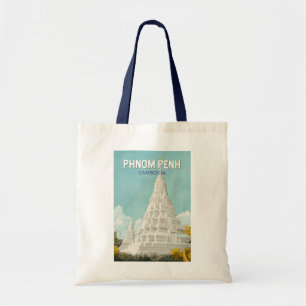 Phnom Penh Cambodia Illustration Travel Art Retro Tote Bag
