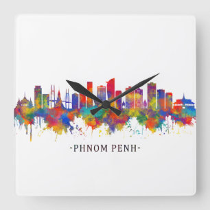 Phnom Penh Cambodia Skyline Square Wall Clock