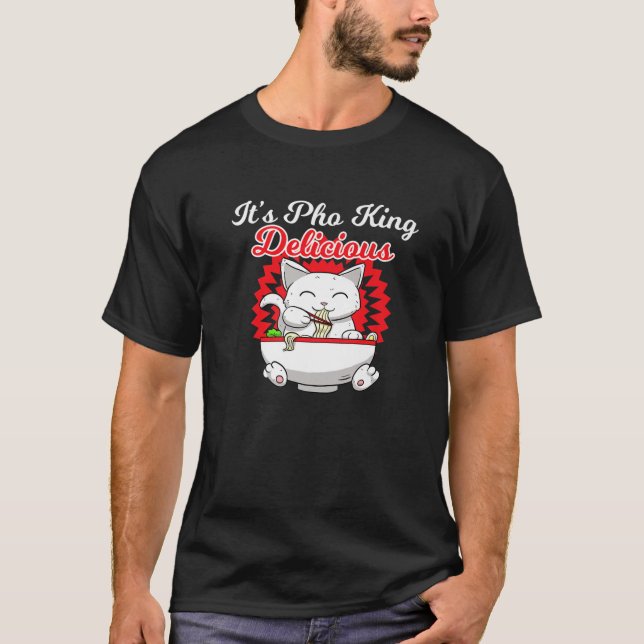 Pho Asian Soup Vietnam Noodle Ramen Cat Asia Stick T-Shirt (Front)