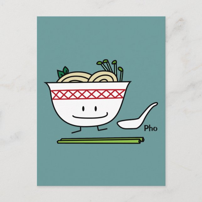 Pho Noodle Bowl Vietnam soup spoon chopsticks Postcard (Front)