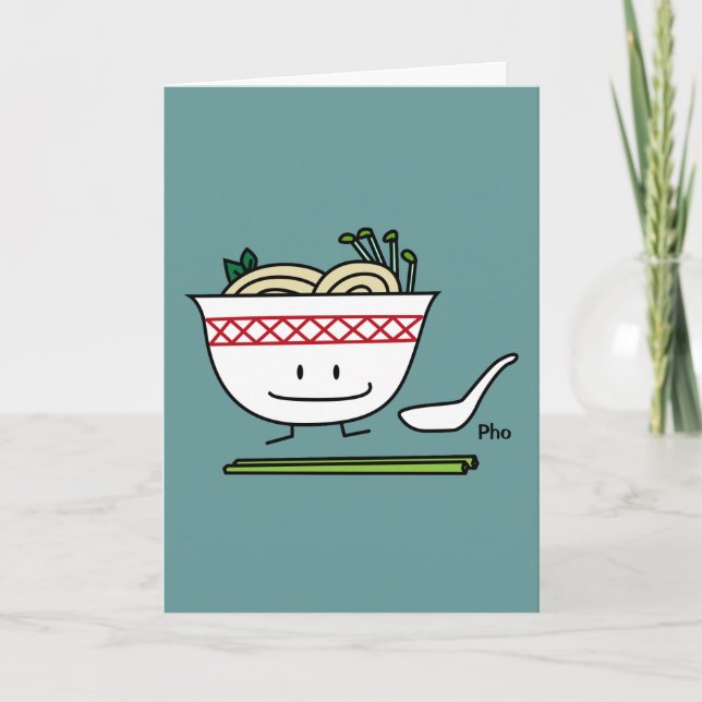 Pho Noodle Bowl Vietnam soup spoon chopsticks Thank You Card (Front)