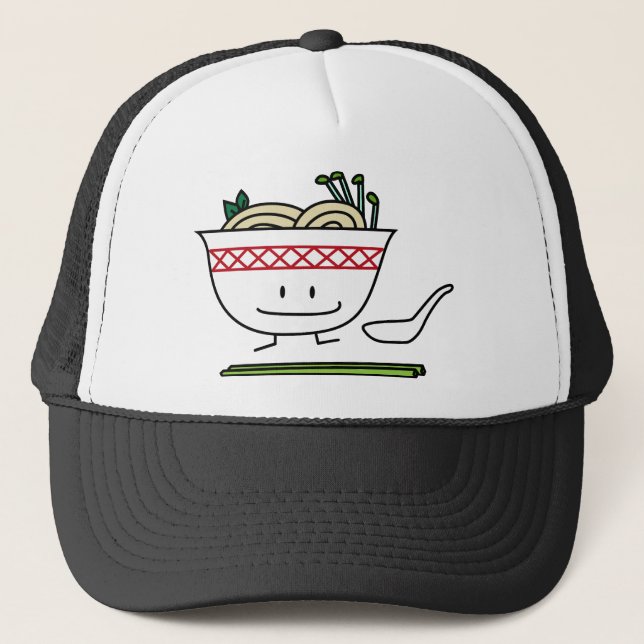 Pho Noodle Bowl Vietnam soup spoon chopsticks Trucker Hat (Front)