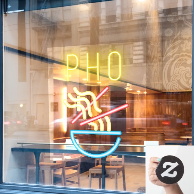 PHO NOODLES Faux Neon Light Vietnamese Restaurant  Window Cling (Cafe Window)