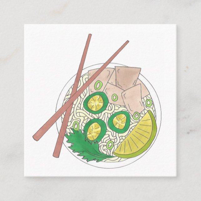 PHO Vietnamese Food Chicken Noodle Soup Chopsticks Square Business Card (Front)