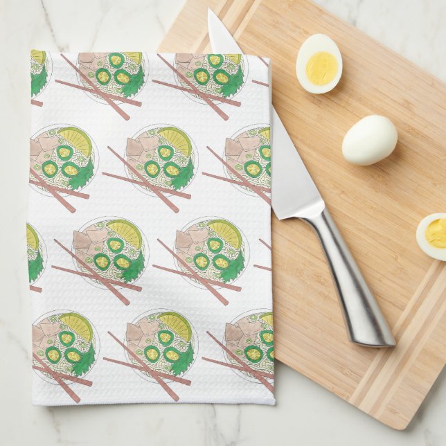 PHO Vietnamese Food Chicken Noodle Soup Chopsticks Tea Towel (Quarter Fold)