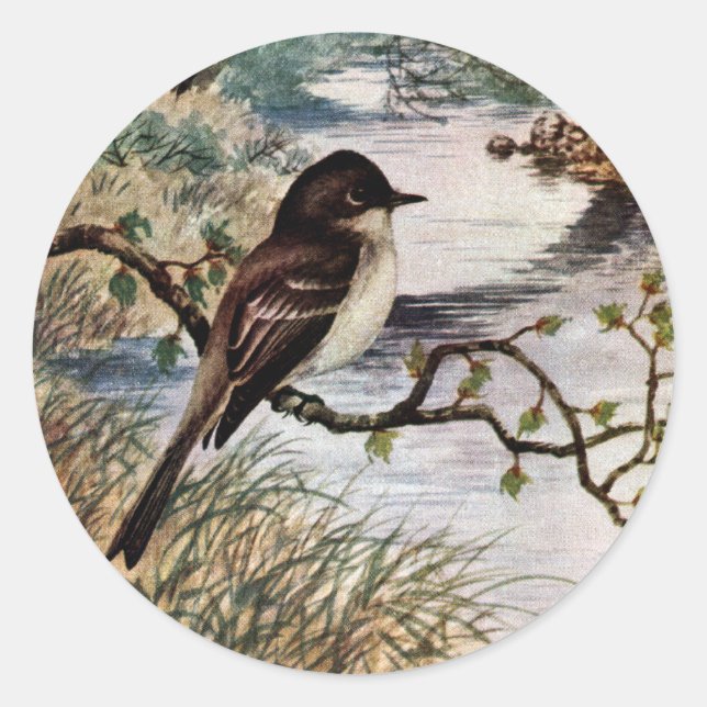 Phoebe and Stone Bridge Over Creek Classic Round Sticker (Front)