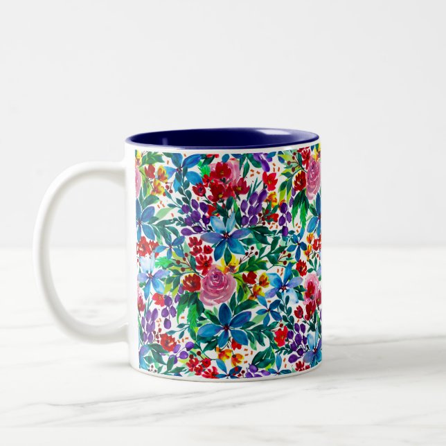 Phoebe Modern Watercolor Floral Two-Tone Coffee Mug (Left)