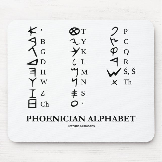 Phoenician Alphabet (Linguistics Cryptography) Mouse Mat (Front)