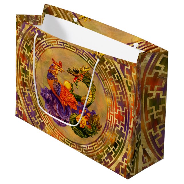 Phoenix and Dragon - color and gold Large Gift Bag (Front Angled)
