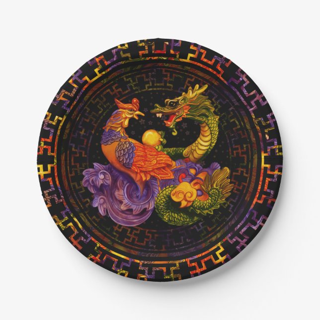 Phoenix and Dragon - in color Paper Plate (Front)