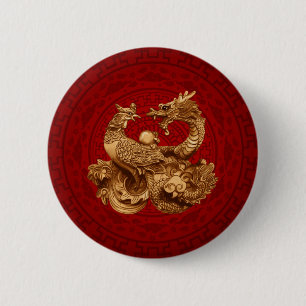 Phoenix and Dragon - on red 6 Cm Round Badge