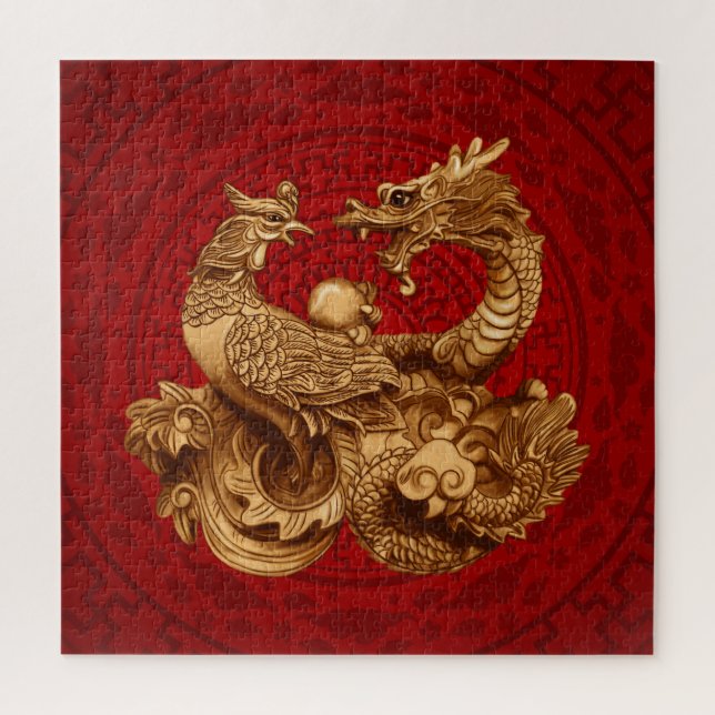 Phoenix and Dragon - on red Jigsaw Puzzle (Vertical)