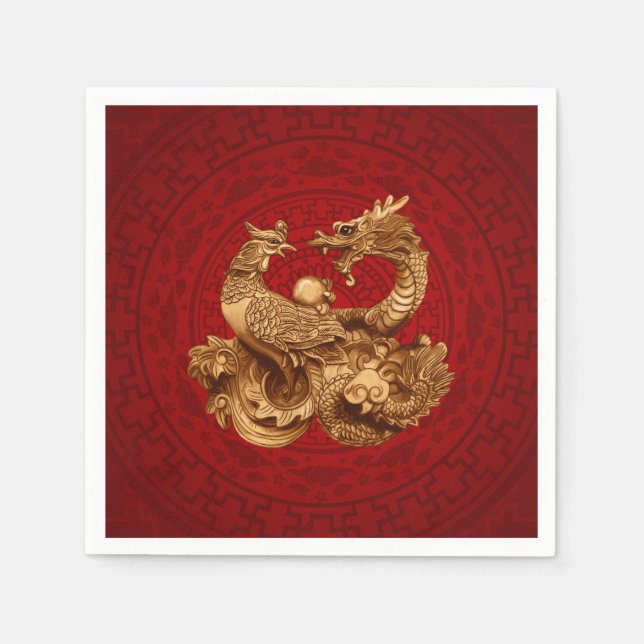 Phoenix and Dragon - on red Napkin (Front)