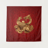 Phoenix and Dragon - on red
