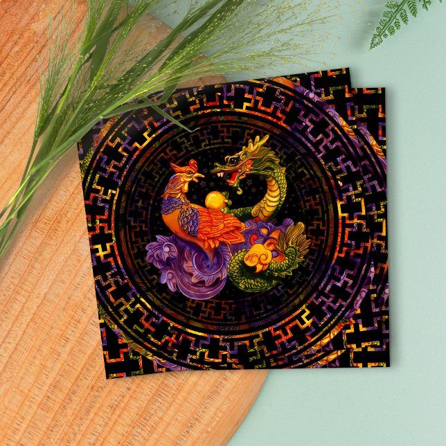 Phoenix and Dragon Ornament Square Business Card (Creator Uploaded)