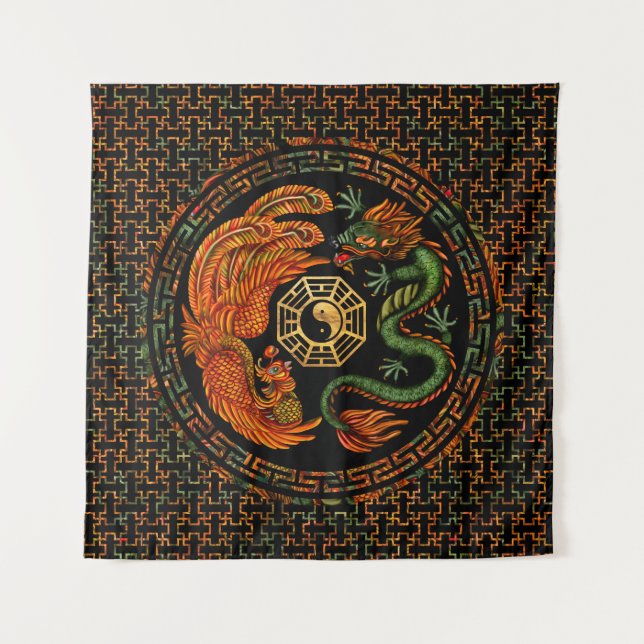 Phoenix and Dragon with bagua #2 Tapestry (Front)