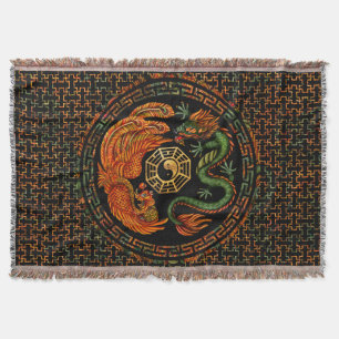 Phoenix and Dragon with bagua #2 Throw Blanket