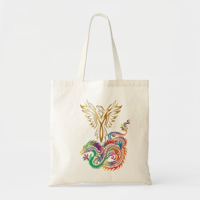 Phoenix and The Dragon Oriental Ying Yang Design Tote Bag (Front)