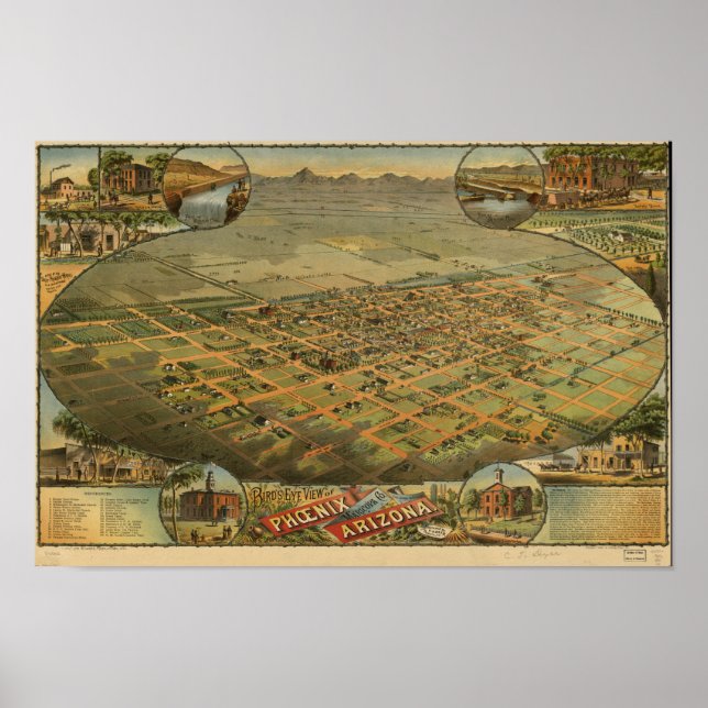Phoenix Arizona 1885 Panoramic Map Poster (Front)