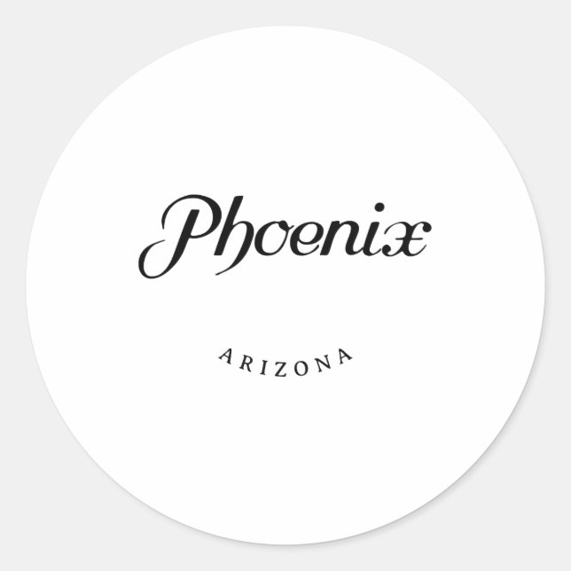 Phoenix Arizona Black Font Classic Round Sticker (Front)