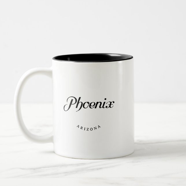 Phoenix Arizona Black Font Two-Tone Coffee Mug (Left)