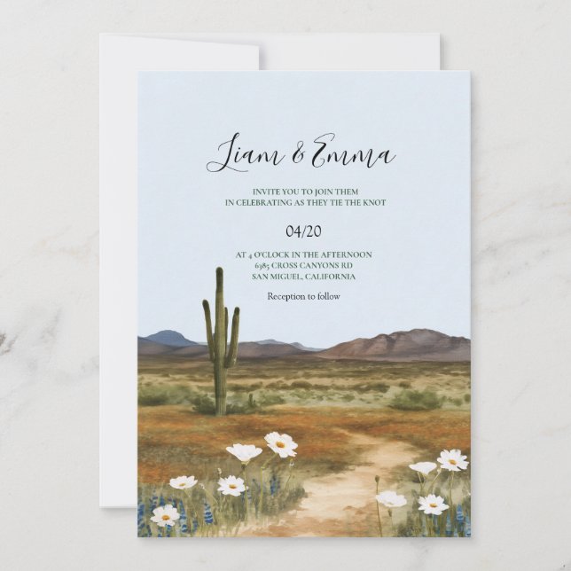 Phoenix Arizona Cactus Destination Wedding Invitation (Front)
