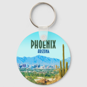 Phoenix Arizona City Cactus and Mountain Vintage Key Ring
