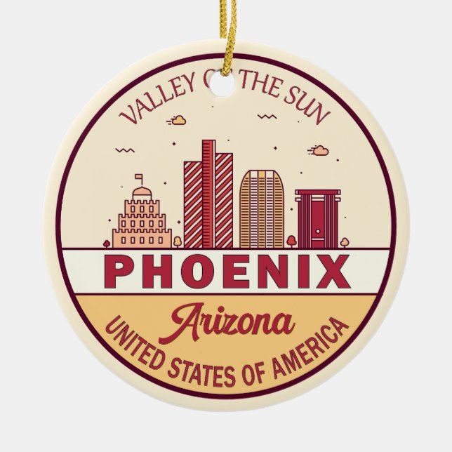 Phoenix Arizona City Skyline Emblem Ceramic Tree Decoration (Front)