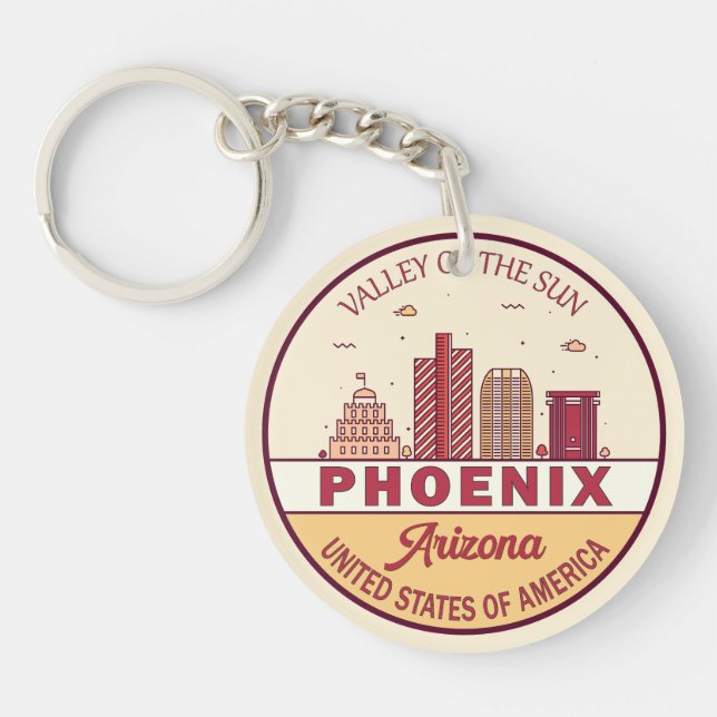 Phoenix Arizona City Skyline Emblem Key Ring (Front)