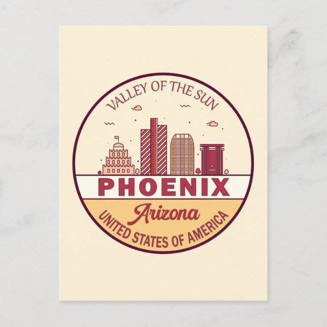 Phoenix Arizona City Skyline Emblem Postcard (Front)