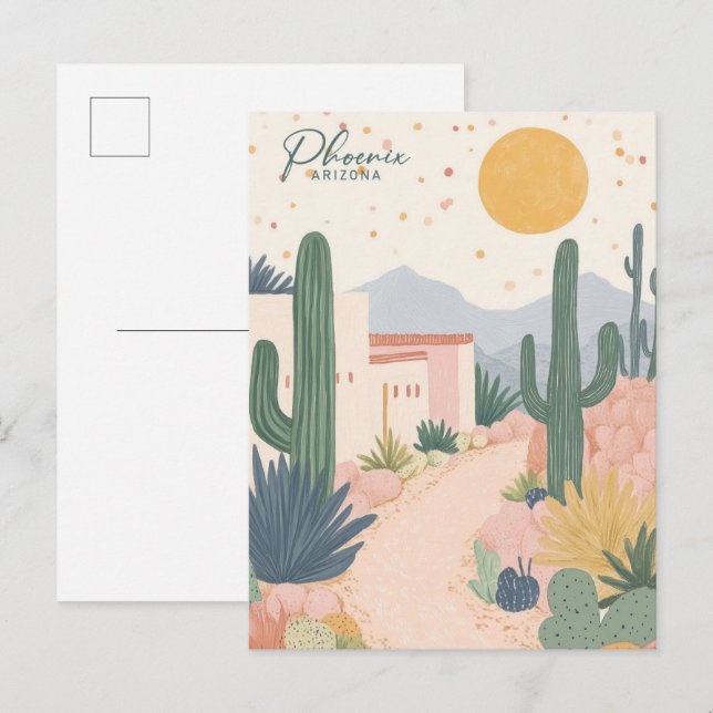 Phoenix Arizona Gouache Paint Illustration Travel Postcard (Front/Back)