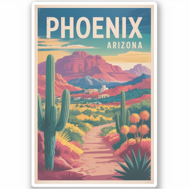 Phoenix Arizona Illustration Travel Art Vintage (Front)
