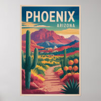 Phoenix Arizona Illustration Travel Art Vintage