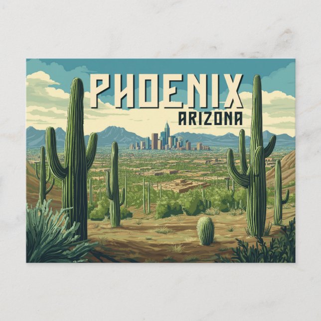 Phoenix Arizona - Retro Desert Cityscape Postcard (Front)