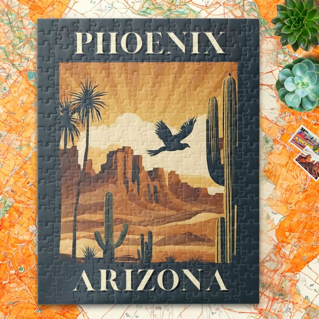 Phoenix Arizona Retro Travel Poster Jigsaw Puzzle (Creator Uploaded)