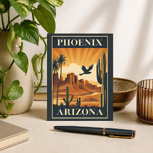 Phoenix Arizona Retro Travel Poster Postcard