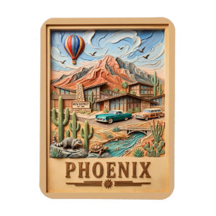 Phoenix Arizona Road Trip Vintage Travel Textured Magnet