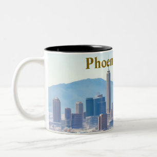 Phoenix Arizona Skyline in Daytime vintage paintin Two-Tone Coffee Mug