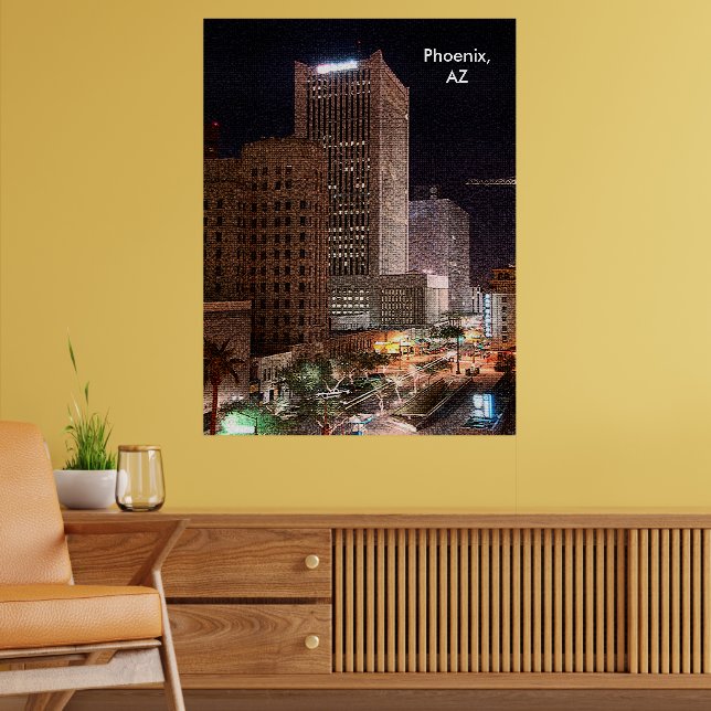 Phoenix Arizona Skyscraper Dark Night Poster (Living Room 2)