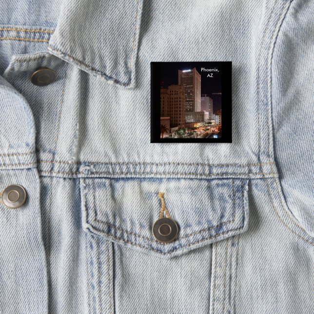 Phoenix Arizona SkyScraper Night Pinback 15 Cm Square Badge (In Situ)