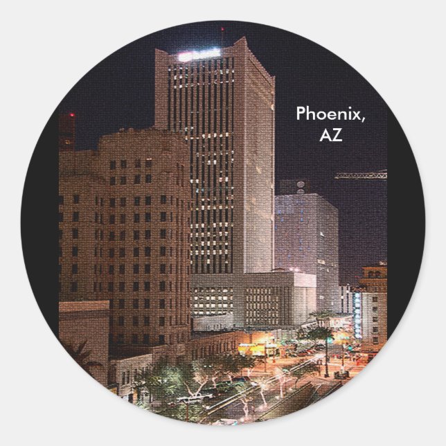 Phoenix Arizona Skyscrapers at Night Classic Round Sticker (Front)