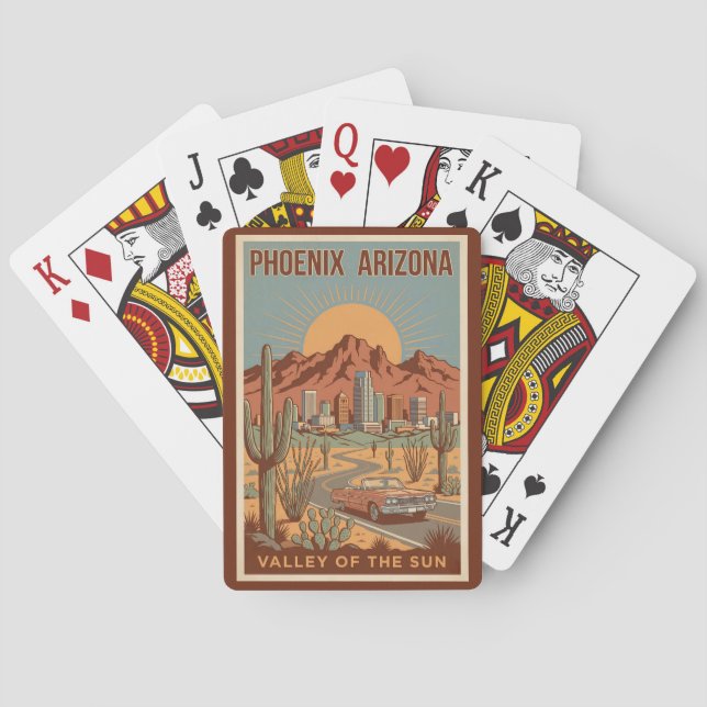 Phoenix Arizona Sun Illustration Travel Art Retro Playing Cards (Back)