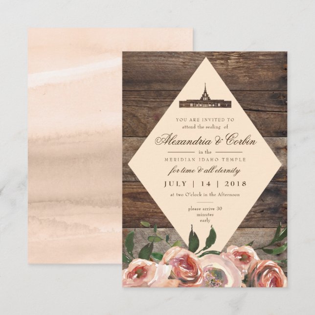 Phoenix Arizona Temple Sealing Card  | Rustic Wood (Front/Back)